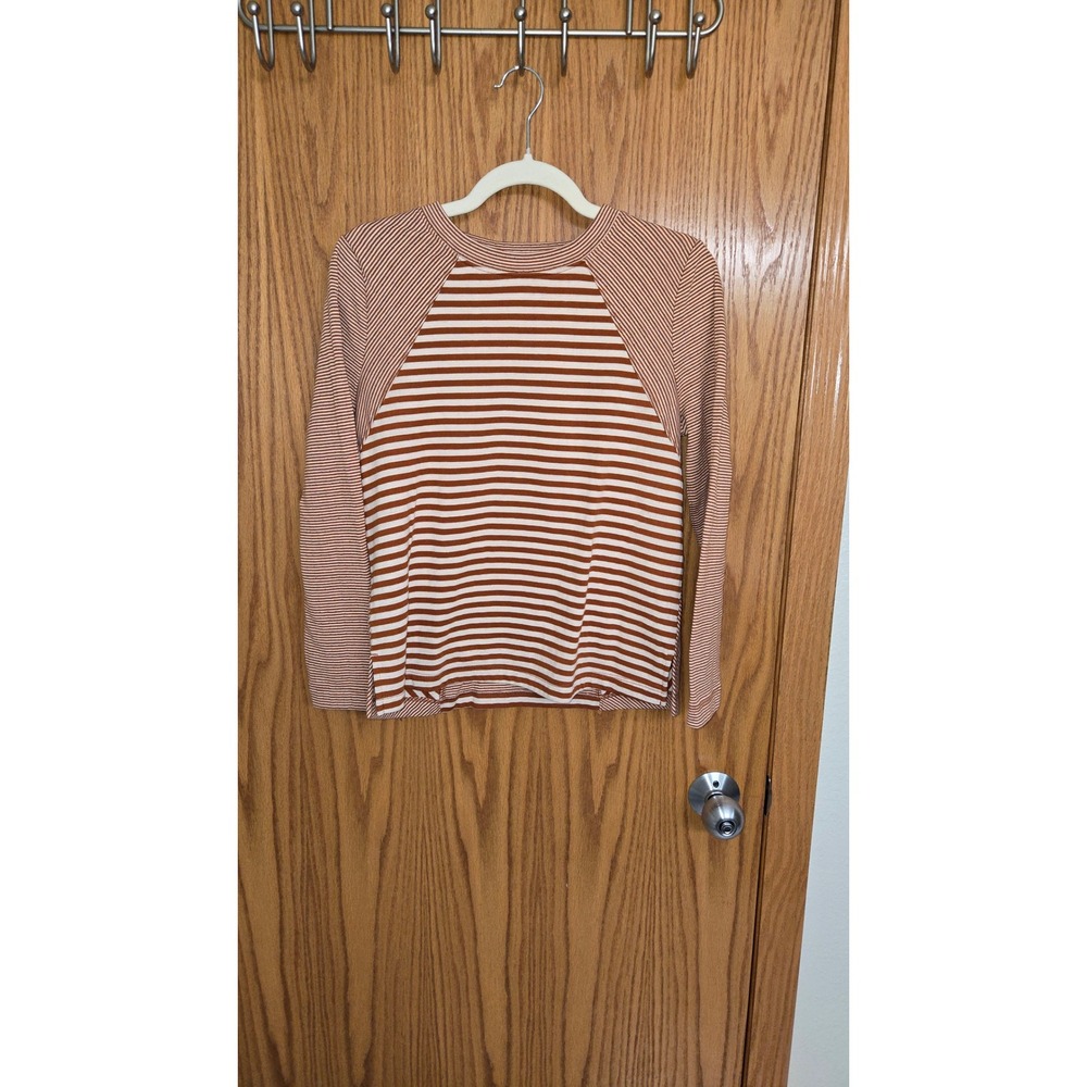Liverpool Los Angeles Womens Striped Raglan Long Sleeve Top Rust Orange Small‎
